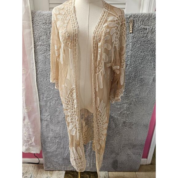 Rebellion Duster Cardigan Ivory Lace Floral Hippie Cottage Boho Festival Small - Picture 2 of 4